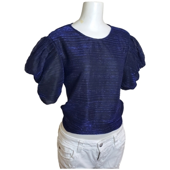 ZATA Blouse Metallic Sparkles and Puffed Sleeves Size M - Picture 2 of 9